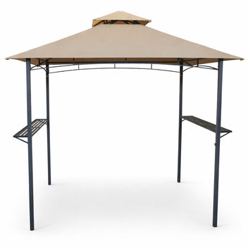 Grilltak 240 x 150 cm – tvåvånings tak, sidohyllor, flasköppnare, beige