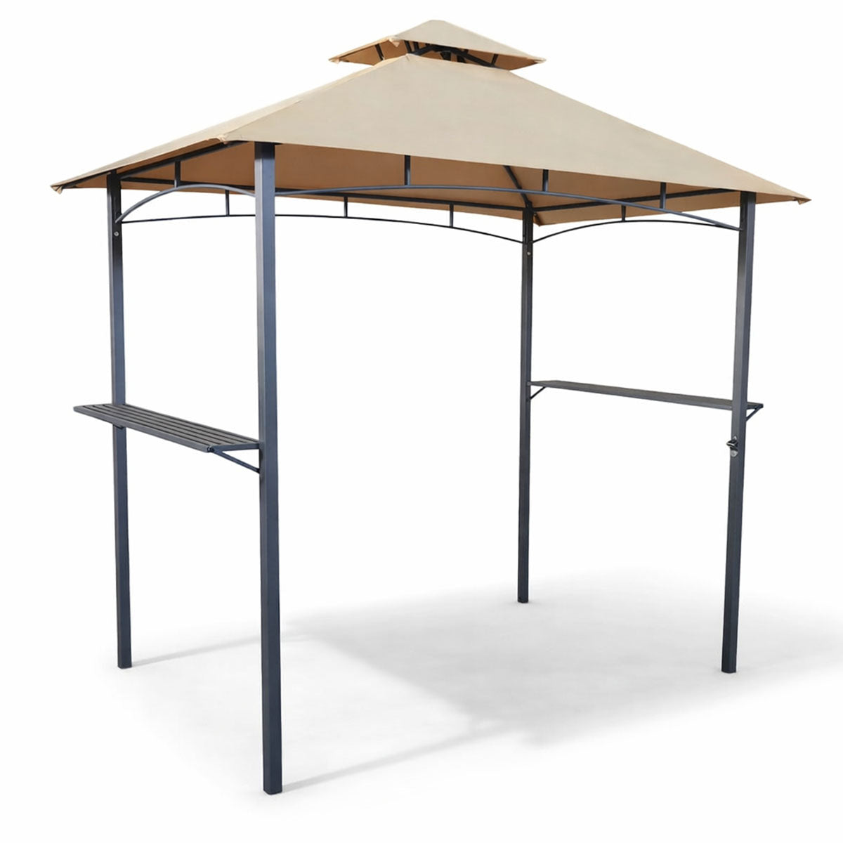 Grilltak 240 x 150 cm – tvåvånings tak, sidohyllor, flasköppnare, beige