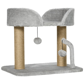 Pieni kissan raapimispuu petitasolla ja juuttipylväillä, 42 cm, harmaa