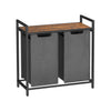 Pyykkikori, 2 lokeroa, Oxford-kangas, ulos vedettävät ja irrotettavat pyykkipussit, metallirunko, 2 × 46 l, 73 × 33 × 72 cm, rustiikkiruskea ja harmaa