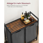 Pyykkikori, 2 lokeroa, Oxford-kangas, ulos vedettävät ja irrotettavat pyykkipussit, metallirunko, 2 × 46 l, 73 × 33 × 72 cm, rustiikkiruskea ja harmaa