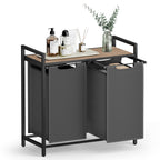 Pyykkikori, 2 lokeroa, ulos vedettävät ja irrotettavat pyykkipussit, hylly, metallirunko, 2 × 46 l, 73 × 33 × 72 cm, kamelinruskea ja harmaa