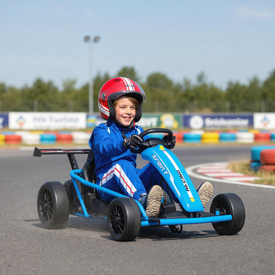 Lasten sähkökartingauto 24V driftirenkailla, 6–13 km/h, turvavyö ja musiikki, sininen