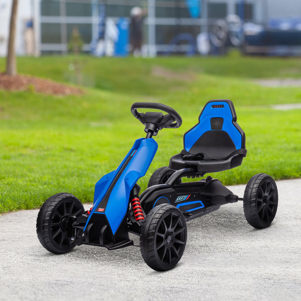 Lasten sähkökartingauto 12V, kaksi nopeutta 3–5 km/h, turvavyö, EVA-renkaat, sininen