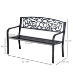 Metallinen puutarhapenkki Welcome-koristeella, 2-istuttava, 127 cm, musta