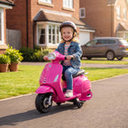 Lasten sähkömopo Vespa 6V tukipyörillä, ajovalo ja äänitorvi, 2,5 km/h, 2–4 v, pinkki