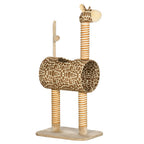 Kirahvin muotoinen kissan raapimispuu tunnelilla, 101 cm, beige