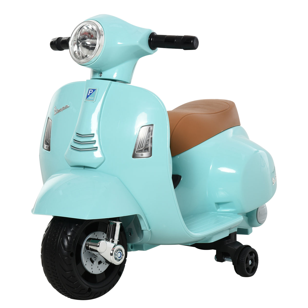 Lasten sähkömopo Vespa 6V irrotettavilla tukipyörillä, ajovalo ja äänitorvi, 1,5–3 v, vihreä