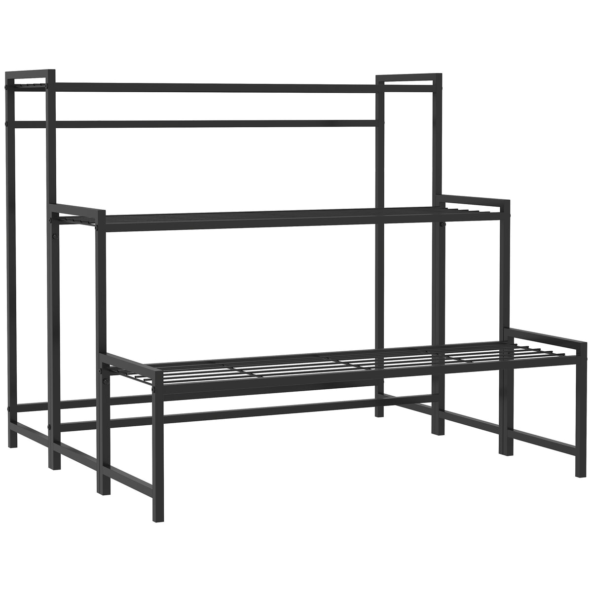 Porrasmallinen metallinen kukkateline, 3 tasoa, musta