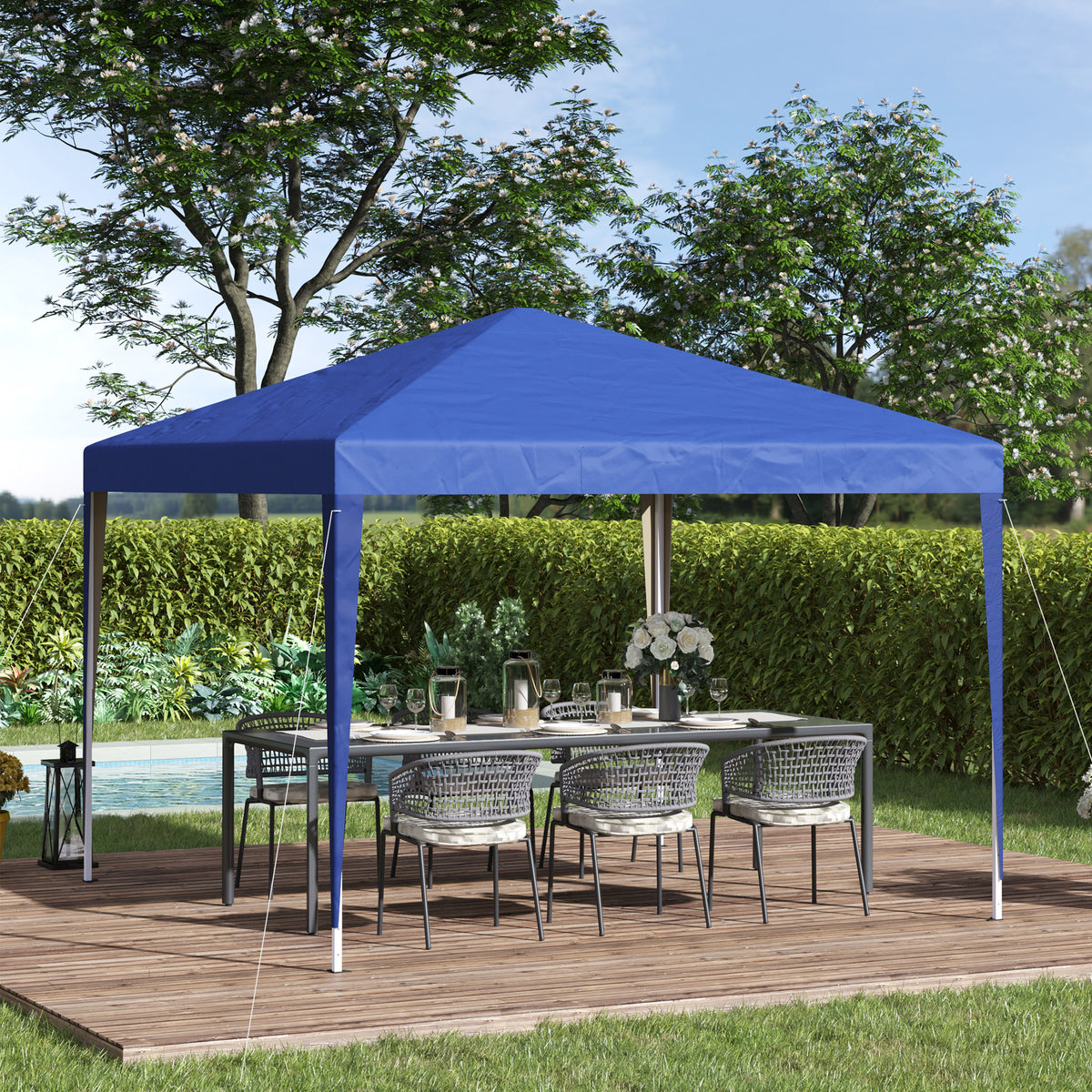 Pop-up-katos 2,95 x 2,95 m kantolaukulla, UV-suoja, sininen