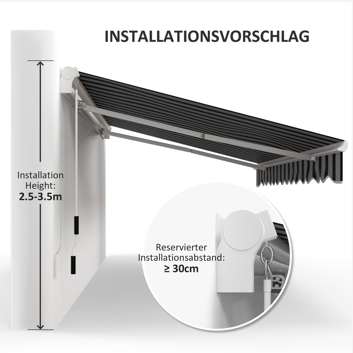Käsikäyttöinen nivelvarsimarkiisi, 3,95 x 2,45 m, sininen/valkoinen