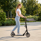 Potkulauta alumiinia, 200 mm PU-pyörät, etujousitus ja kaksoisjarrut, kokoontaitettava, musta