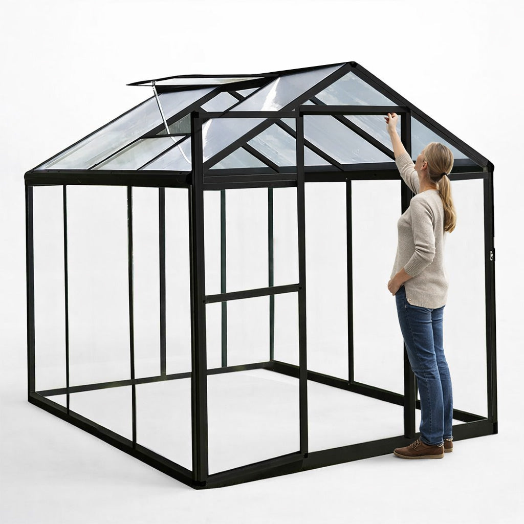 Pohjola Garden Hybrid Kasvihuone 3,3m², Tukeva Runko, Kirkas Seinäpaneeli, Sokkeli