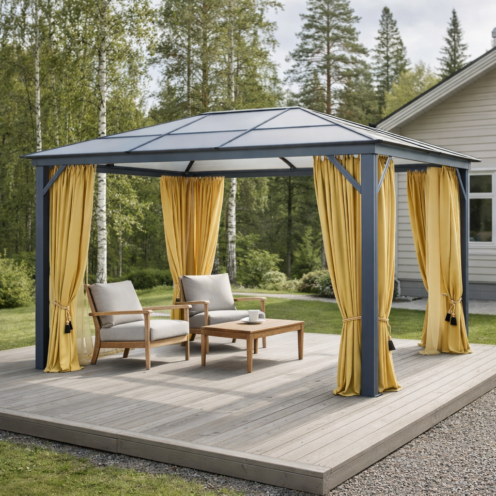 Paviljongin verhot ja hyttysverkko
