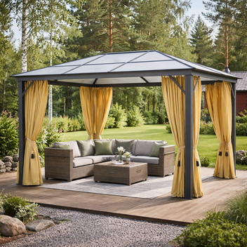 Paviljonggardiner och myggnät 3x4 m – till paviljong med hårt tak, beige