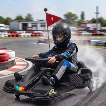 Lasten sähkökartingauto 12V driftitoiminnolla, valot ja musiikki, 3–8 km/h, musta