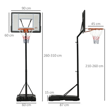 Siirrettävä koripalloteline, korin korkeus 210–260 cm, taululevy 90 x 60 cm, musta