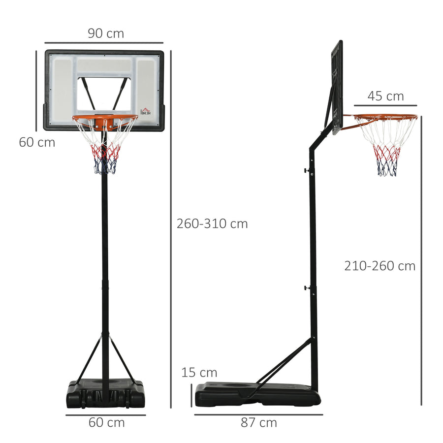 Siirrettävä koripalloteline, korin korkeus 210–260 cm, taululevy 90 x 60 cm, musta