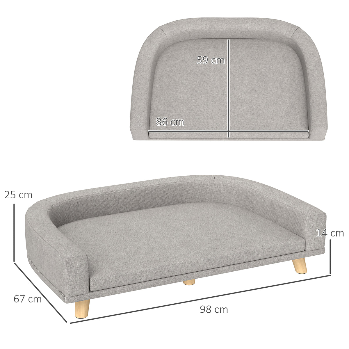 Koiran sohva isoille koirille 30 kg asti, paksu irrotettava tyyny, 98 x 67 x 25 cm, harmaa