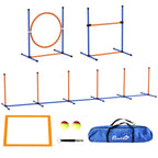Koiran agility-rata 7 osaa: pujottelu, esteet, rengas, tunnelit ja pysähdysruutu, oranssi/sininen