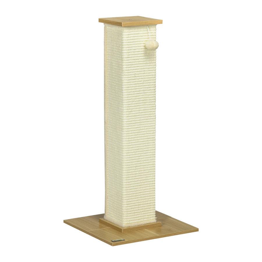 Korkea kissan raapimispylväs sisalköydellä ja pallolla, 80 cm, tammi/kerma