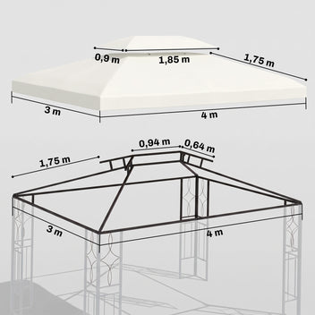 Varakatto 3 x 4 m paviljonkiin, kaksoiskatto, kermanvalkoinen
