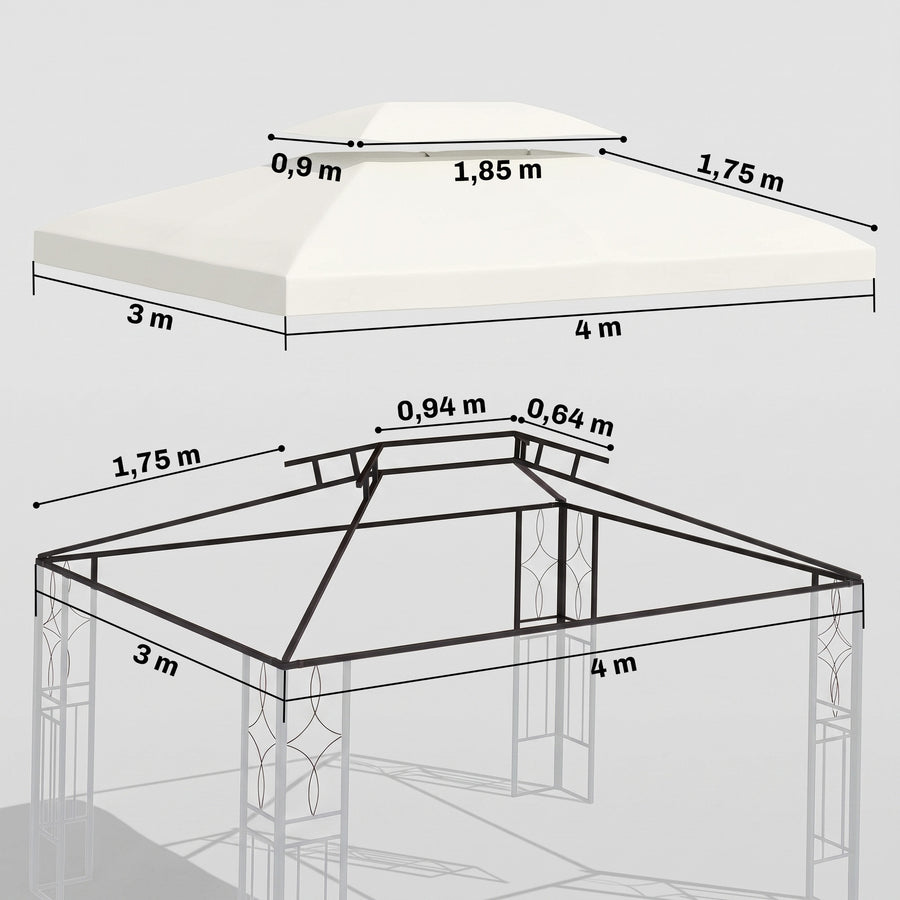 Varakatto 3 x 4 m paviljonkiin, kaksoiskatto, kermanvalkoinen