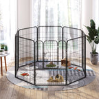 Koiran aitaus 8 paneelia, 100 cm korkea, lukittava ovi, teräs, työkaluton kokoaminen, harmaa