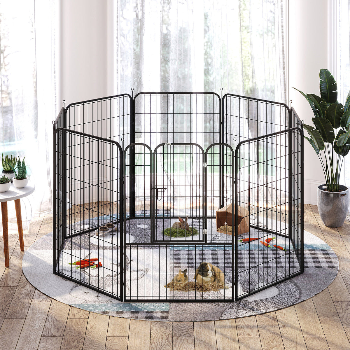 Koiran aitaus 8 paneelia, 100 cm korkea, lukittava ovi, teräs, työkaluton kokoaminen, harmaa