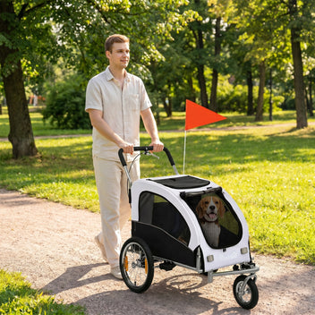 Koiran pyöräkärry ja rattaat 2-in-1, kokoontaitettava, 20 kg asti, valkoinen