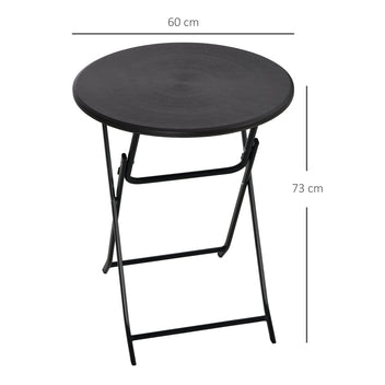 Pyöreä taittuva puutarhapöytä kahdelle, puukuvio, Ø60 cm, tummanharmaa