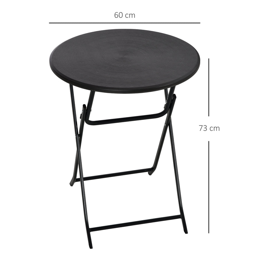 Pyöreä taittuva puutarhapöytä kahdelle, puukuvio, Ø60 cm, tummanharmaa