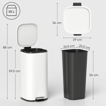 Keittiön poljinroskakori 30 l, pehmeä sulkeutuminen ja auki pysyvä kansi, sormenjälkiä hylkivä, kermanvalkoinen