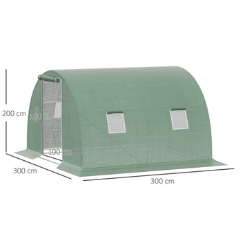 Tunnelikasvihuone neljällä verkkoikkunalla, 3 x 3 x 2 m, tummanvihreä