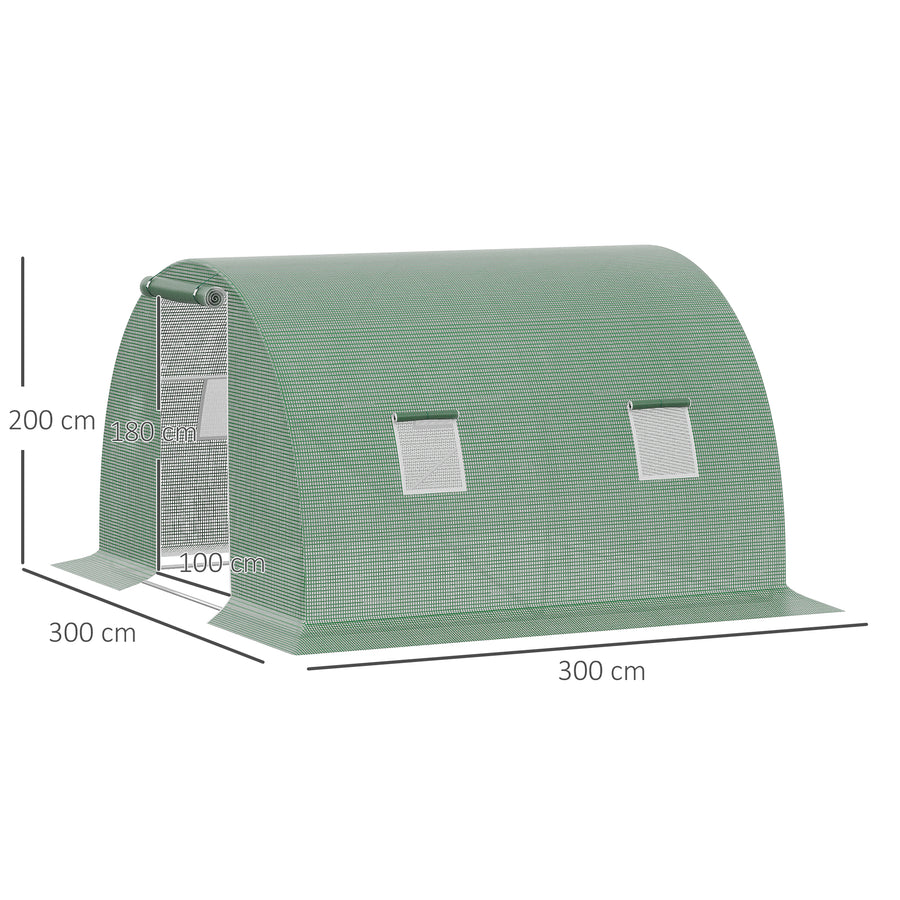 Tunnelikasvihuone neljällä verkkoikkunalla, 3 x 3 x 2 m, tummanvihreä