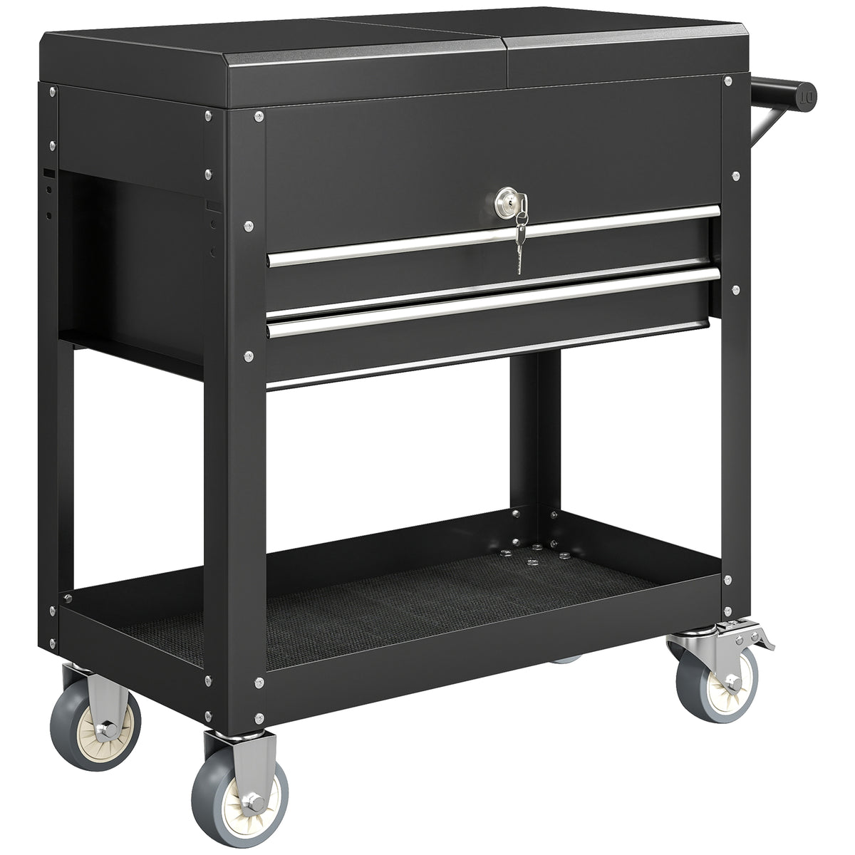 Työkaluvaunu jatkettavalla työtasolla, laatikko ja hylly, lukittava, teräs, 77,5–130 x 38 x 80 cm
