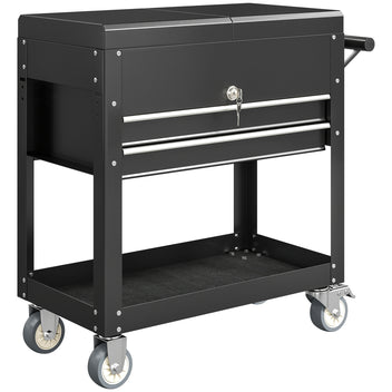 Työkaluvaunu jatkettavalla työtasolla, laatikko ja hylly, lukittava, teräs, 77,5–130 x 38 x 80 cm
