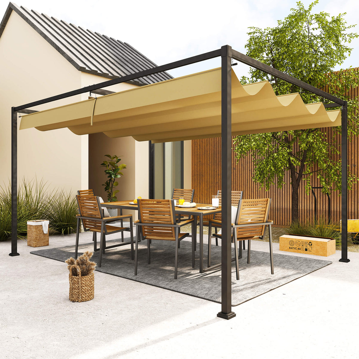 Pergola liukukatolla, 4 x 3 m, khaki