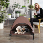 Koiran kenttäpeti irrotettavalla katoksella, korotettu 18 cm, keskikokoisille, 76 x 61 x 71 cm, kahvi