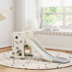 Lasten liukumäki 3-in-1 dinosaurus, kokoontaitettava, koripallokori, 2–5 v, kermanvalkoinen