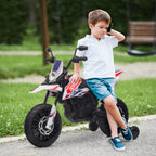 Lasten sähkömoottoripyörä Aprilia 12V, tukipyörät, iskunvaimentimet, USB, 3–8 v, valkoinen