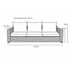 3-sitsig utomhussoffa 175 x 60 x 74 cm – polyrotting, vit/grå