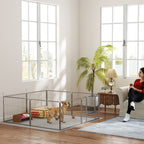 Koiran aitaus 8 paneelia ovella, ruostumaton teräs, korkeus 60 cm, 160 x 160 cm, hopea