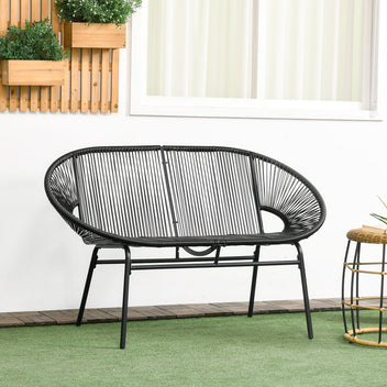 Polyrottinkinen puutarhapenkki kahdelle, boho-tyyli, musta