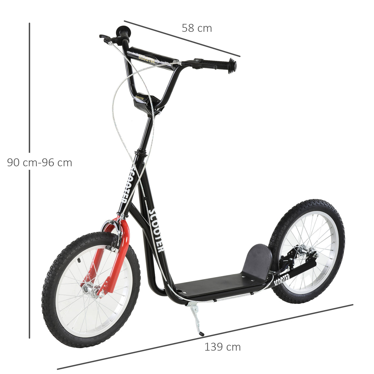 Potkulauta isoilla ilmarenkailla, käsijarru ja takajarru, säädettävä 90–96 cm, 5 v+, musta