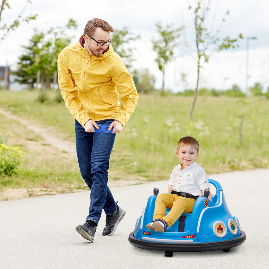 Lasten sähköinen törmäilyauto Angry Birds, 360° pyörähdys, kaukosäädin ja musiikki, sininen