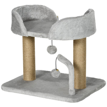 Pieni kissan raapimispuu petitasolla ja juuttipylväillä, 42 cm, harmaa