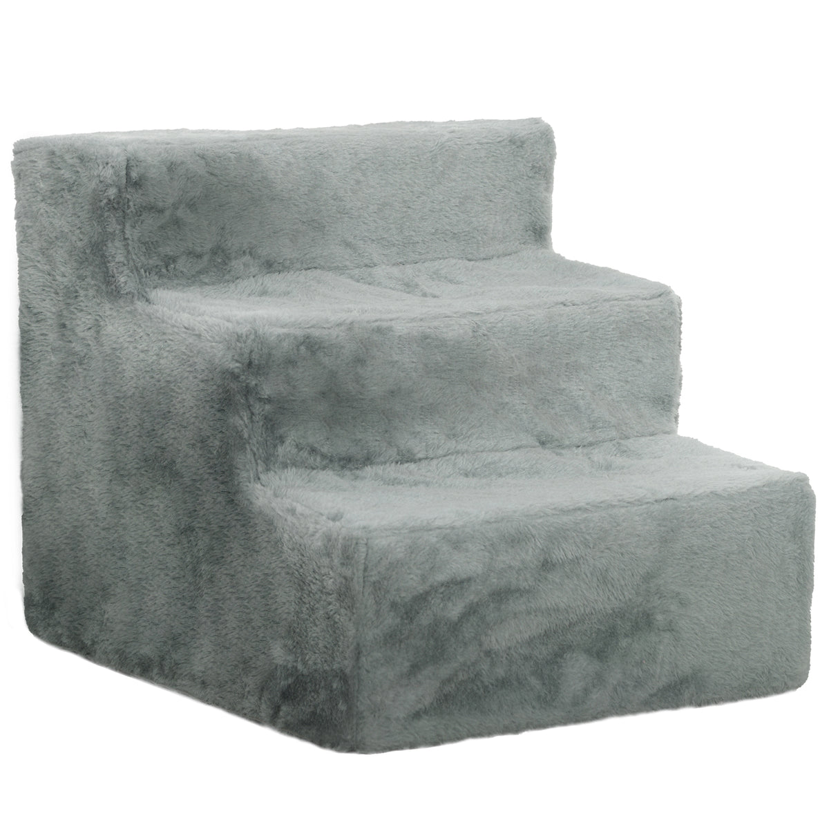Kokoontaitettavat lemmikin portaat 3 askelmaa, pestävä pluchepäällinen, korkeus 35 cm, vaaleanharmaa