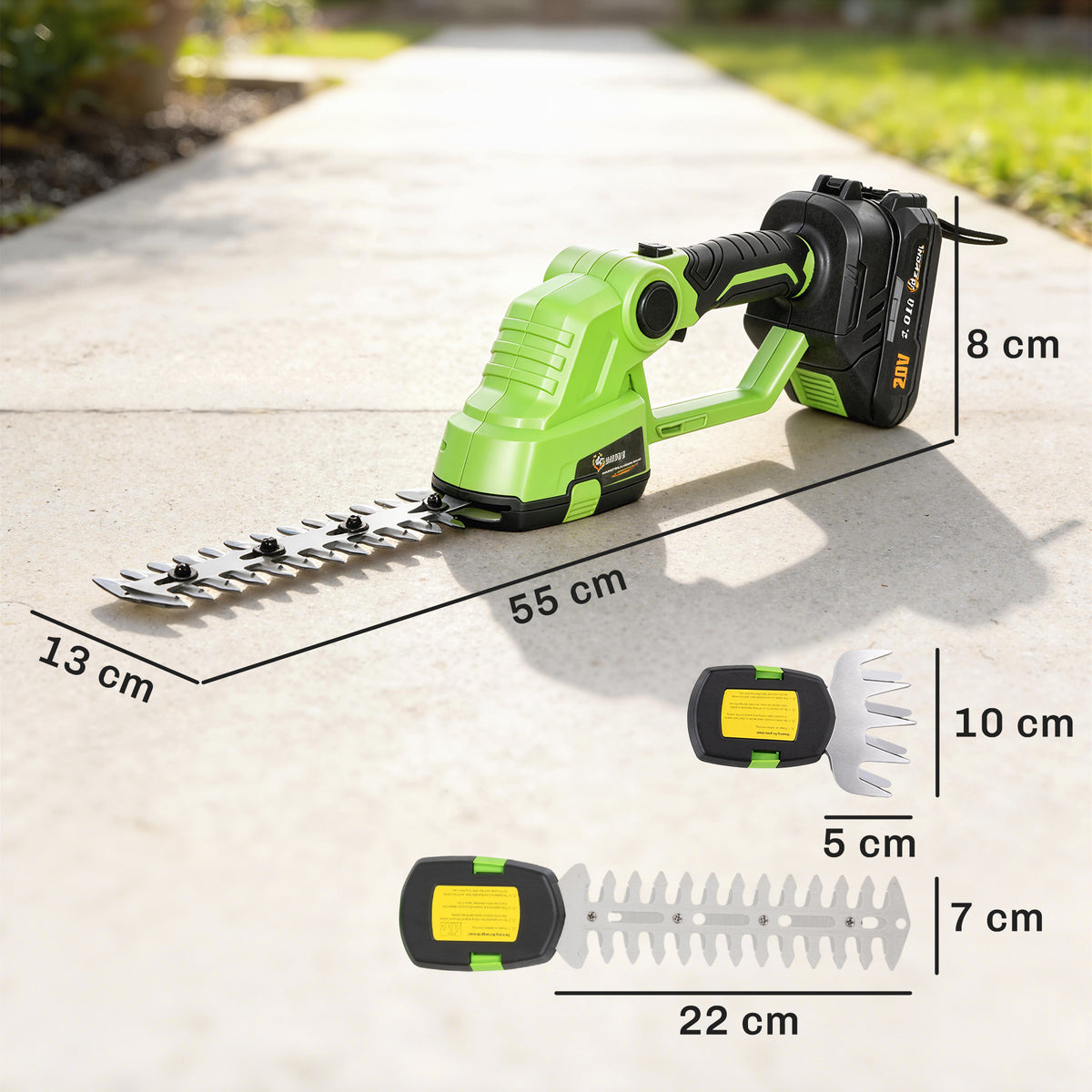 Akkukäyttöinen pensas- ja nurmikkoleikkuri 2-in-1, 18 V, vihreä