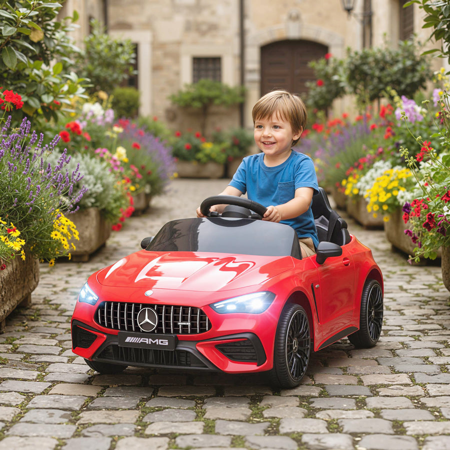 Lasten sähköauto Mercedes-AMG 12V, kaukosäädin, 3-pisteturvavyö, USB ja MP3, 3–6 v, punainen